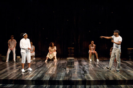 Jeff Parker, ensemble members Alana Arena and Ora Jones with Jacqueline Williams, Tamberla Perry and ensemble member K. Todd Freeman