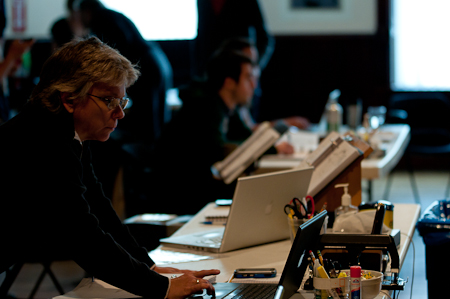 Assistant Stage Manager Deb Styer at the rehearsal table